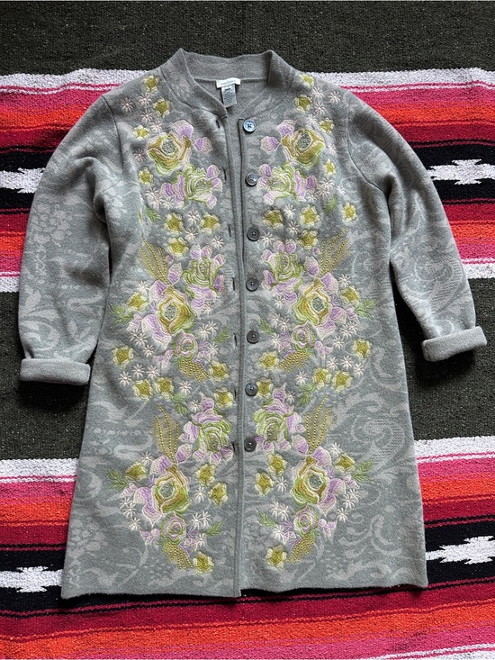 Sundance Sweaters - Gray Embroidered Button-Front Cardigan
